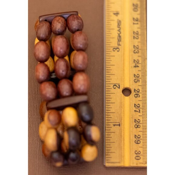 7 inch, Vintage Wooden Oval Beads Unique Beaded Bracelet - U26 - Picture 3 of 3